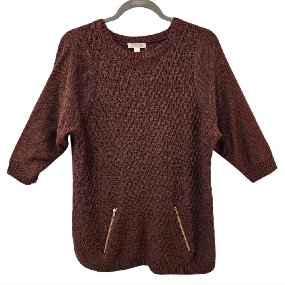 Dress Barn Brownish Red Knitted Faux Zipper Pockets Long Sleeve Sweater 2X